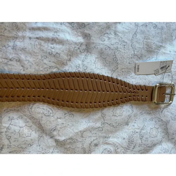 White House Black Market Faux Leather‎ Woven Belt S/P Gold Tone Buckle Vachetta - Picture 12 of 15